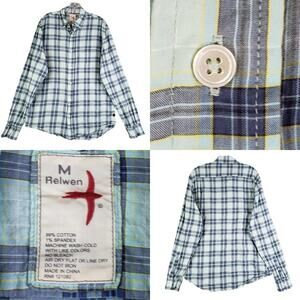 Relwen Plaid Button Down Shirt Mens Size Medium Long Sleeve Cotton Casual Preppy